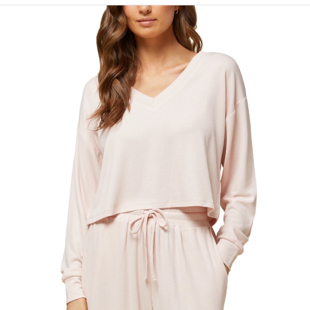 NWT Rachel Parcell Ribbed V-neck Pull Over Top | Peach Blush - Peach Blush / M